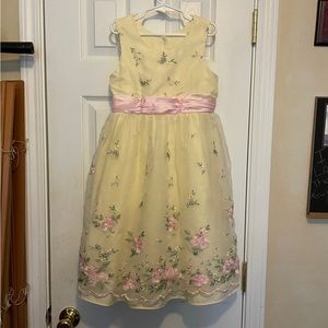 JONA MICHELLE Yellow Floral💐Embroidered🪡Sleeveless Little Girl👧🏻Dress👗Sz 6